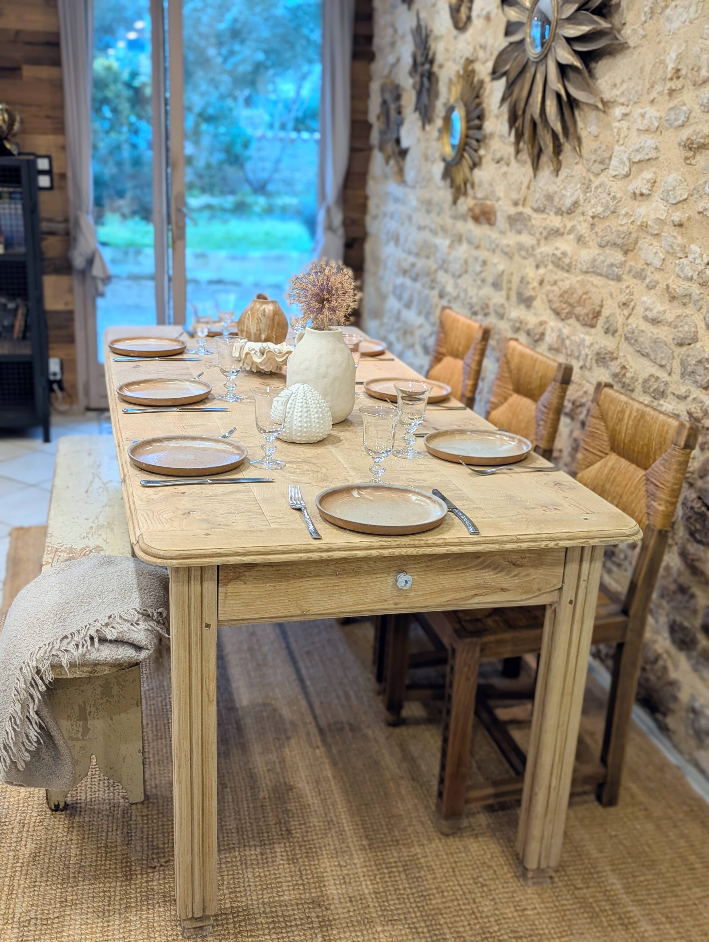 Old farmhouse table in elm