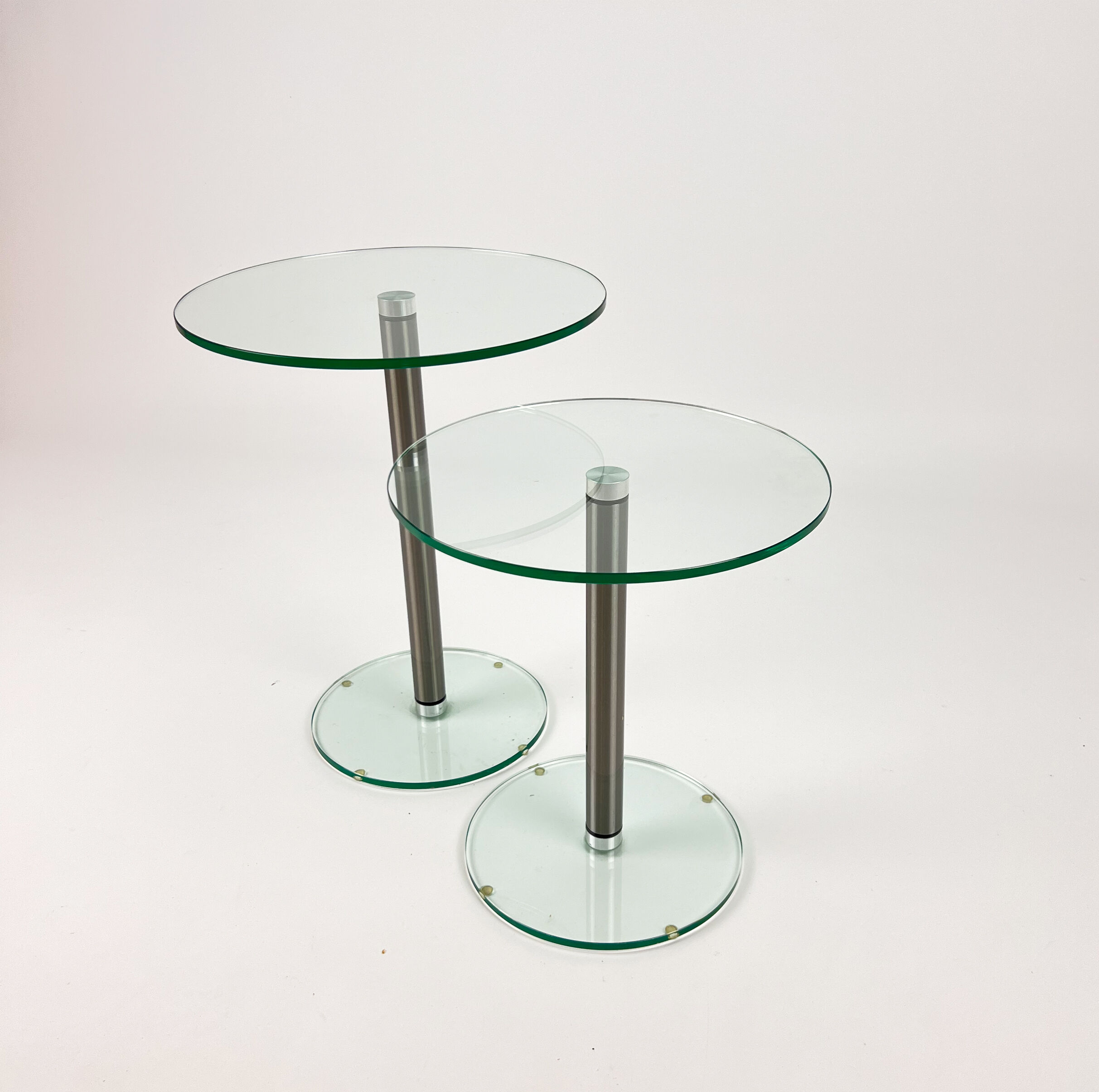 Set of 2 postmodern glass and steel side tables, 1990s