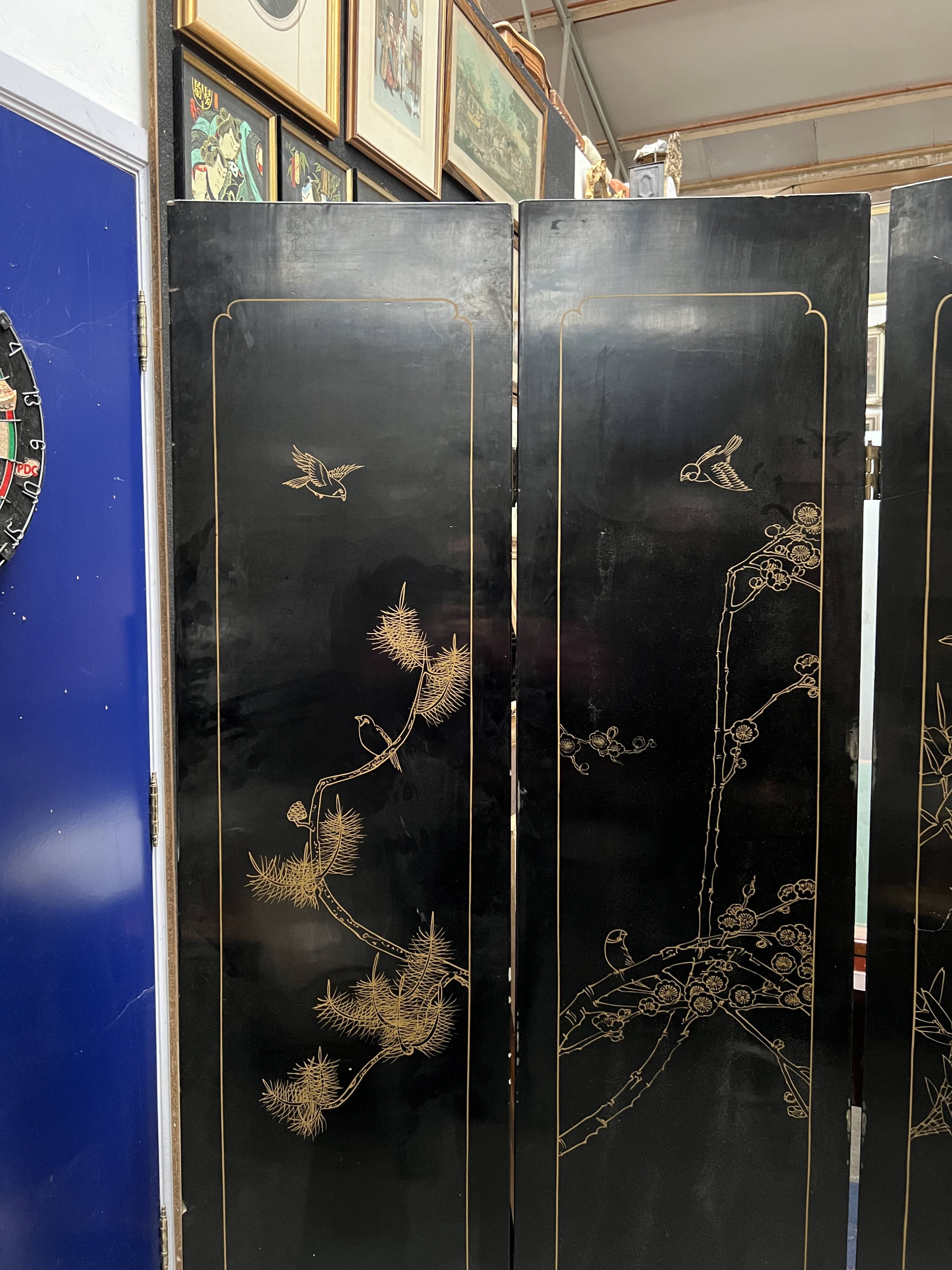 Antique Chinese bedroom screen, inlay of soapstone, jade, ivory, mother-of-pearl