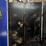 Antique Chinese bedroom screen, inlay of soapstone, jade, ivory, mother-of-pearl