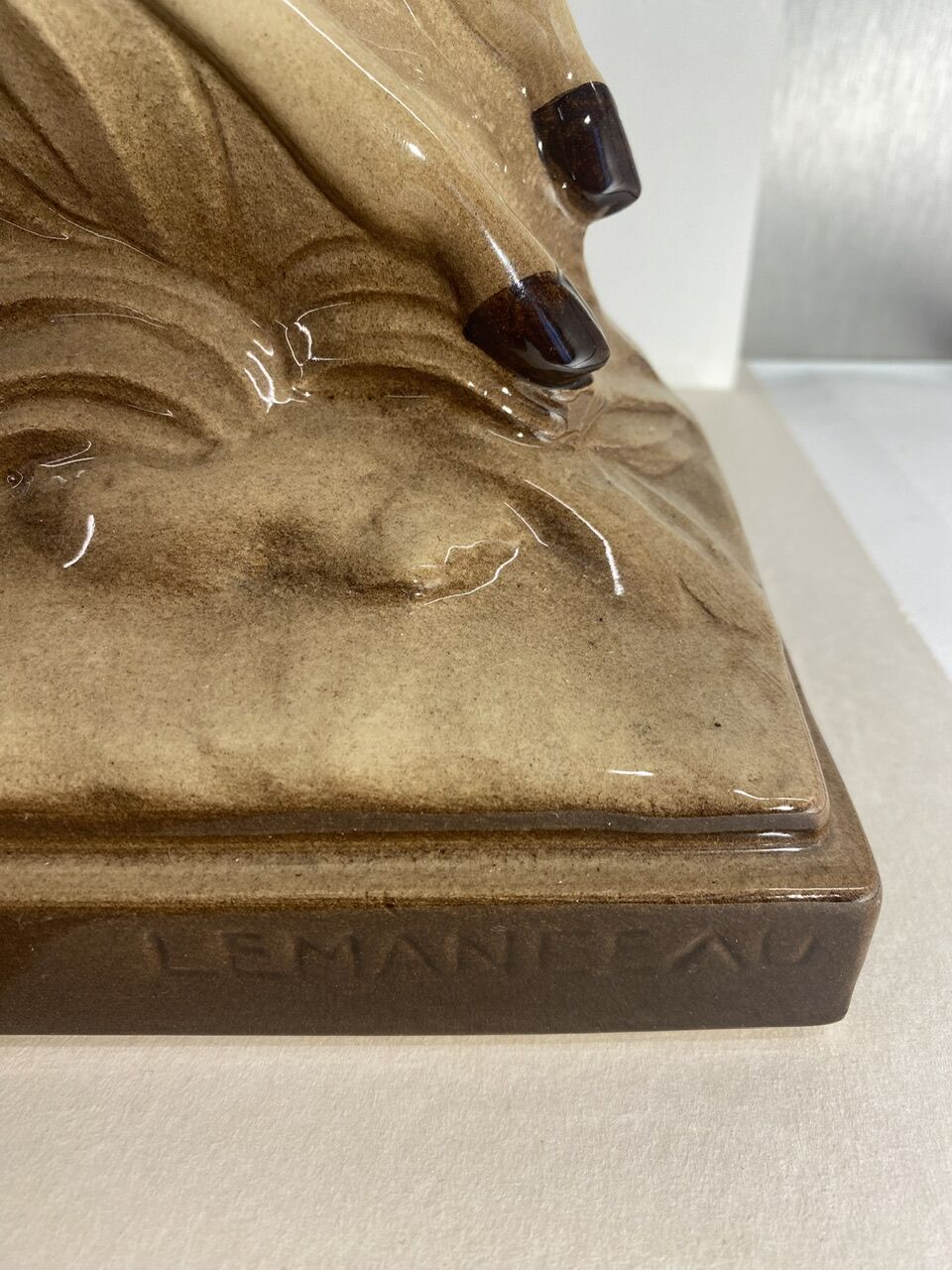 Ceramic deer and doe signed Lemanceau (1905-1980)