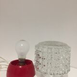 Vintage lamp in glass and red plastic year 1970