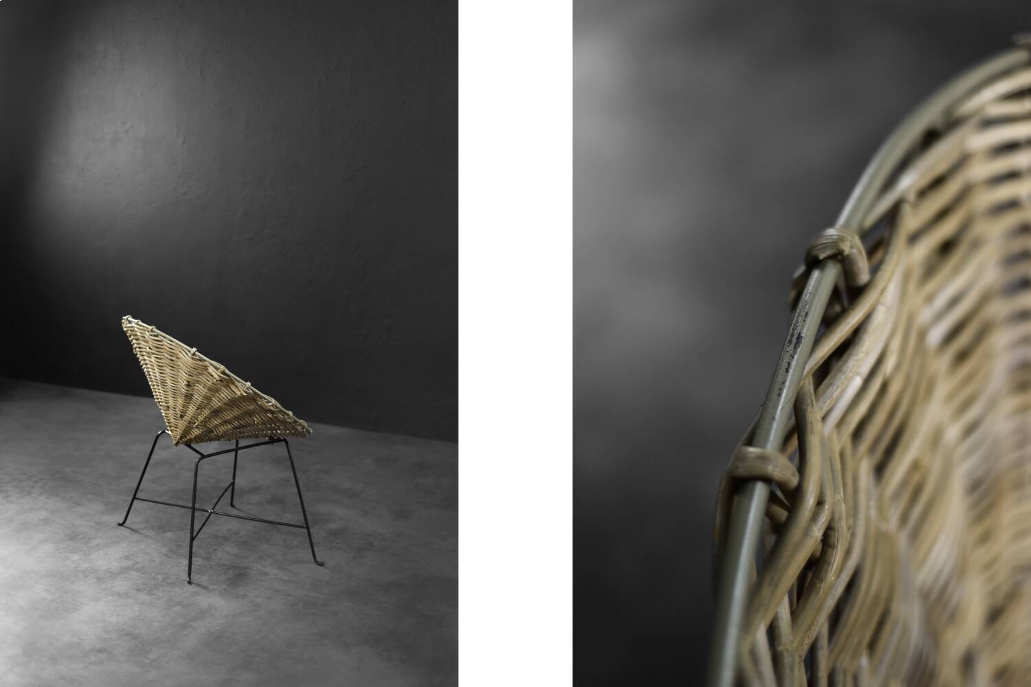 Vintage Mid-Century German Modern Round Woven Bamboo Armchair, 1960s