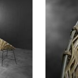 Vintage Mid-Century German Modern Round Woven Bamboo Armchair, 1960s