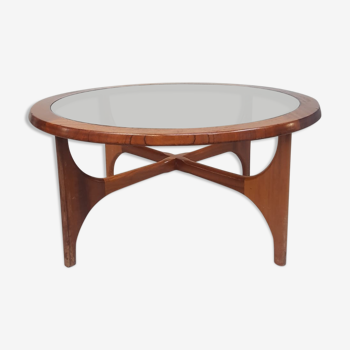 Mid century stonehill glass teak circular coffee table Scandinavian design