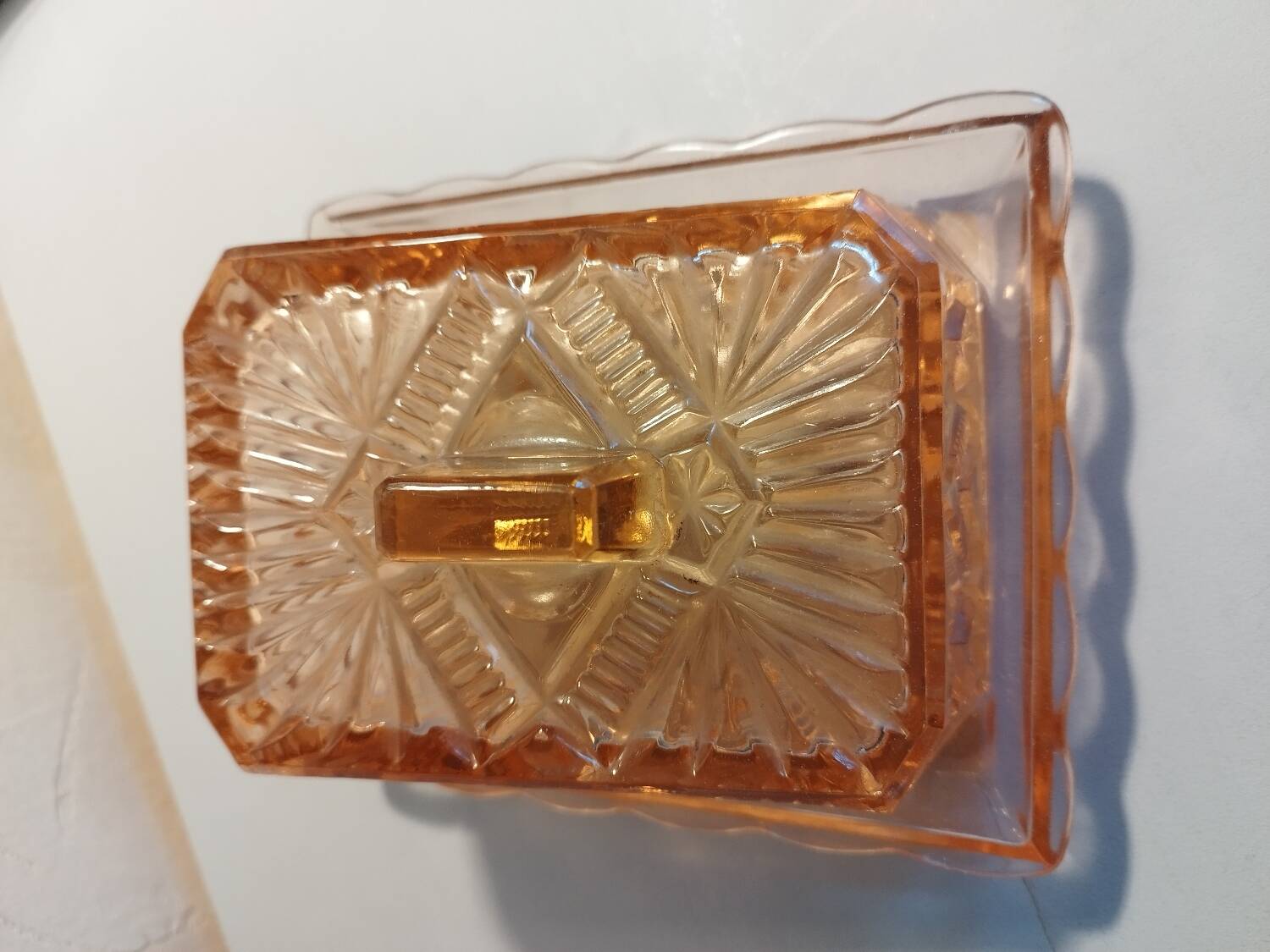 Pink glass butter dish