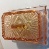 Pink glass butter dish