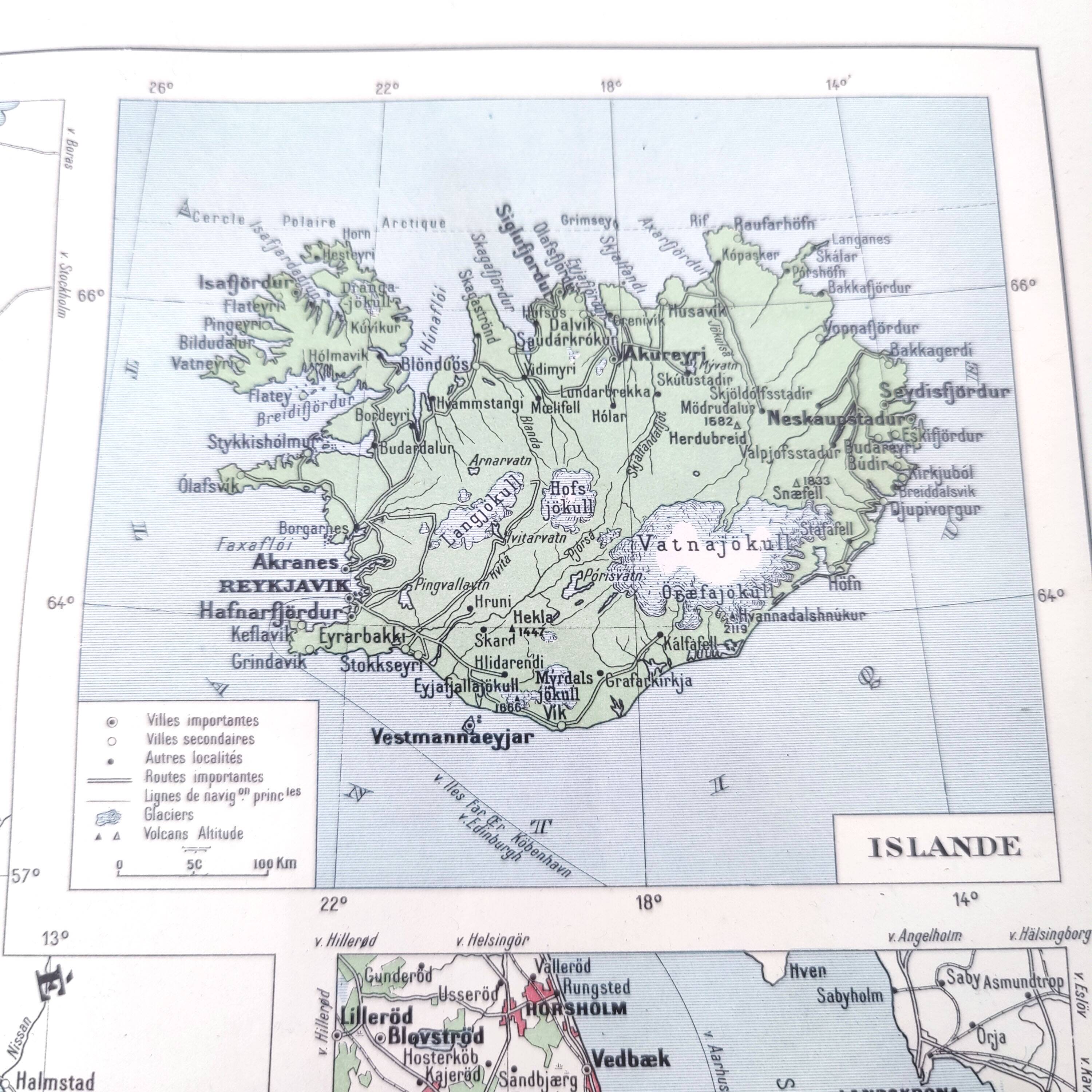 Old map Denmark Iceland Scandinavia 43x43cm from 1950
