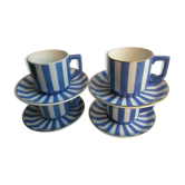 Set of 4 coffee cups and 4 saucers signed Sarreguemines, model FOX TROTT