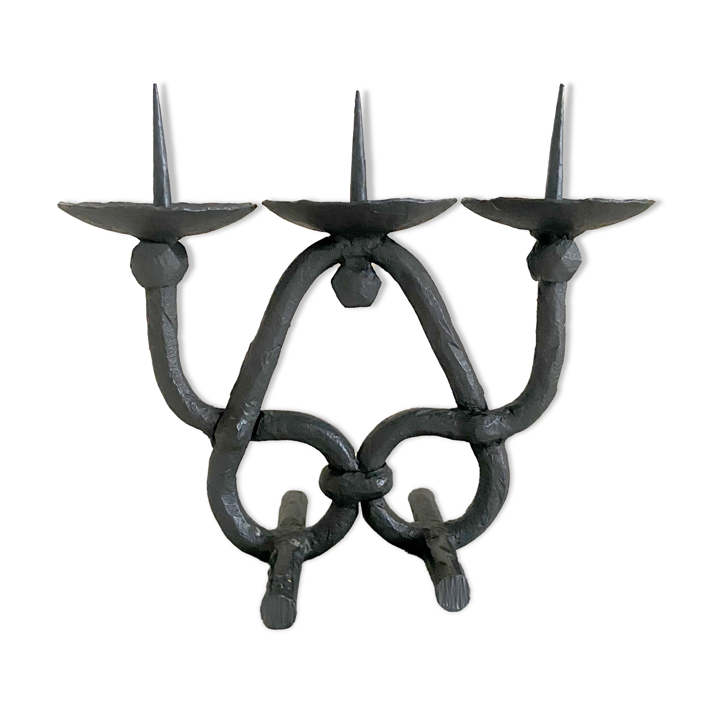 Brutalist beaten iron chandelier