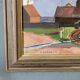 Peinture à l’huile de paysage vintage suédoise moderne du milieu du siècle « Suburban Serenade », encadrée, 1951