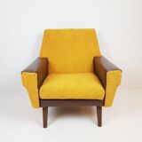 Armchair in ochre yellow and brown skai teddy fabric