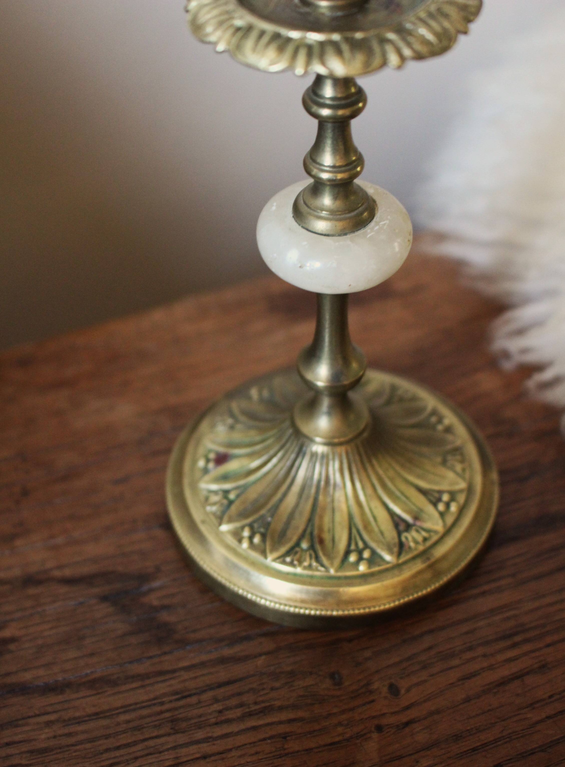 Brass alabaster torch candle holder