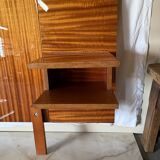 Varnished mahogany headboard, integrated bedside tables, 1960s