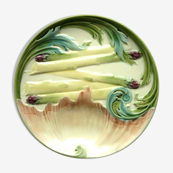 Old Art Nouveau plate with asparagus in dabbling signed Lunéville