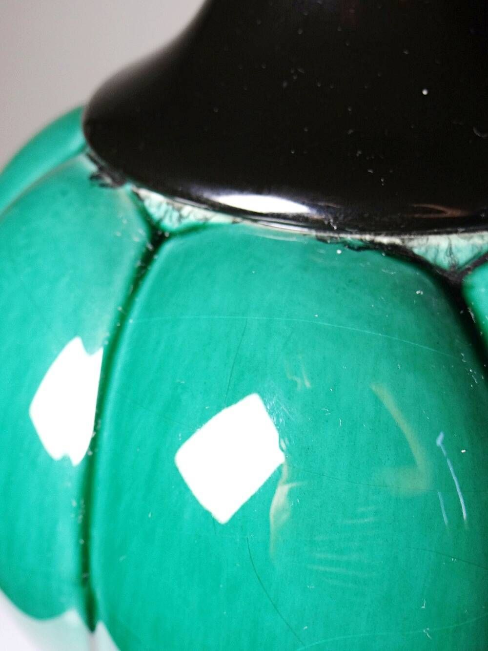 Large vintage Mathias lamp in green and black ceramic, 1970s.