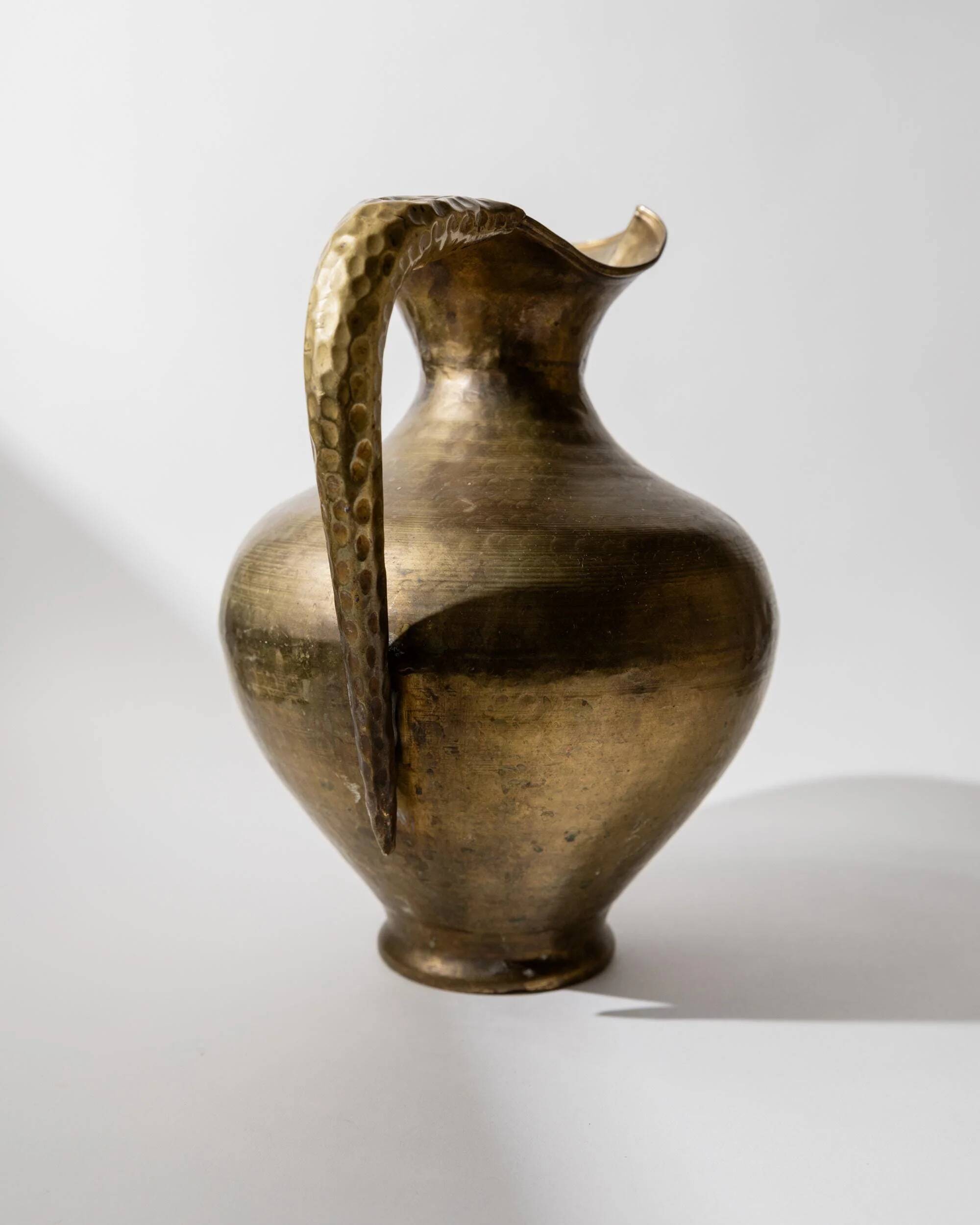 Vintage brass vase from the 1940s, hand-hammered metal, amphora shape, Italian design from the 1940s.