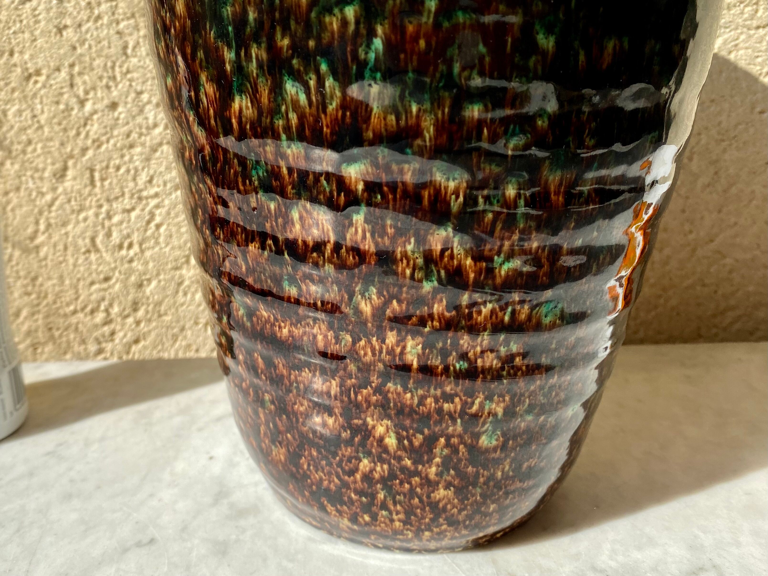 Ceramic vase Accolay vintage 60s Speckled enamels green