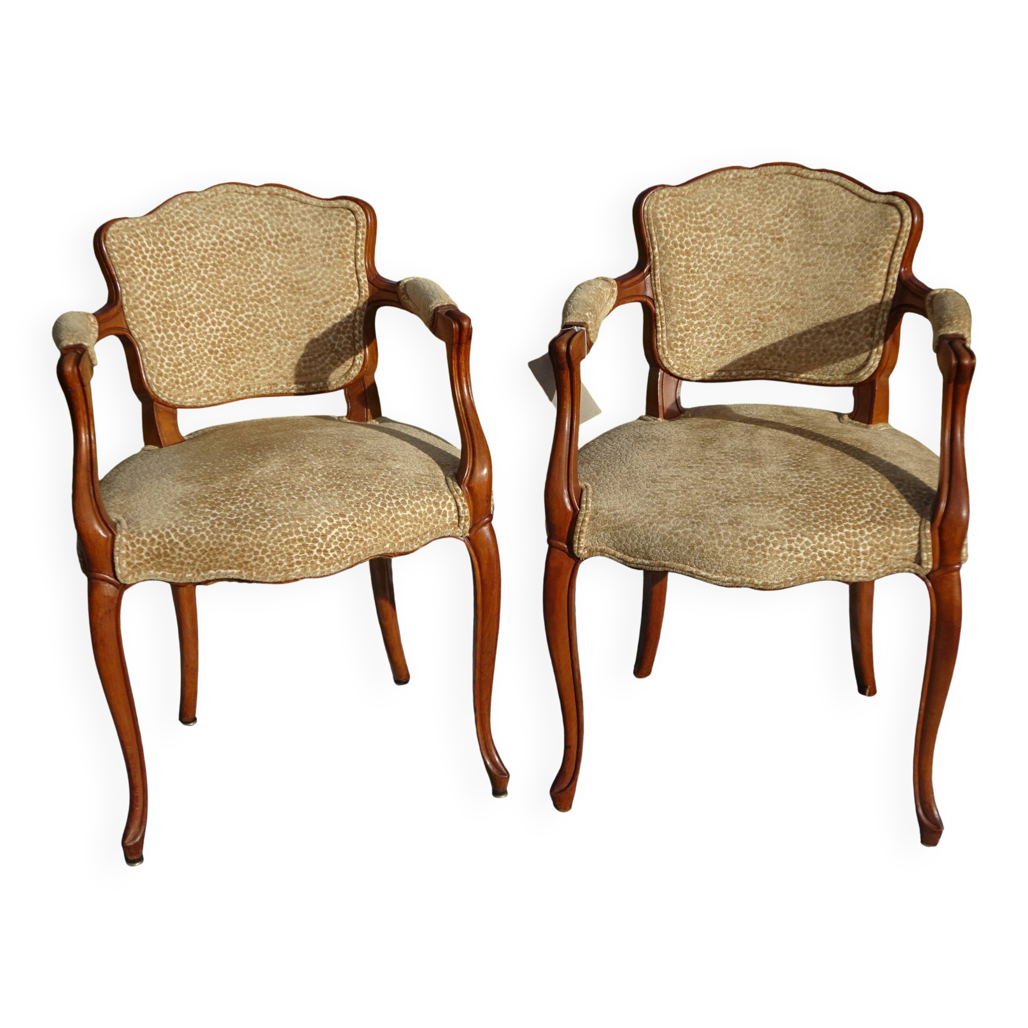 Pair of Louis XVI armchairs, upholstered in giraffe-pattern velvet
