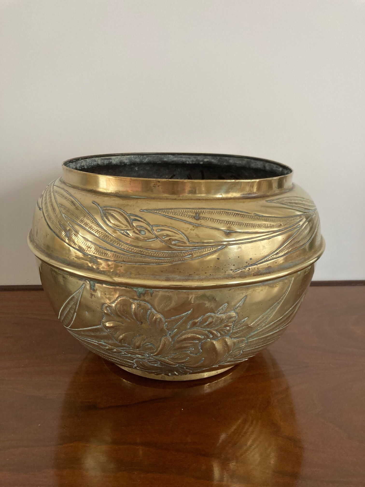 Art Nouveau copper brass cachepot