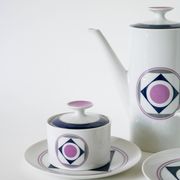 Set consisting of a teapot, sugar bowl and milk jug, Made in Germany, Colorful, Space Age, 1970