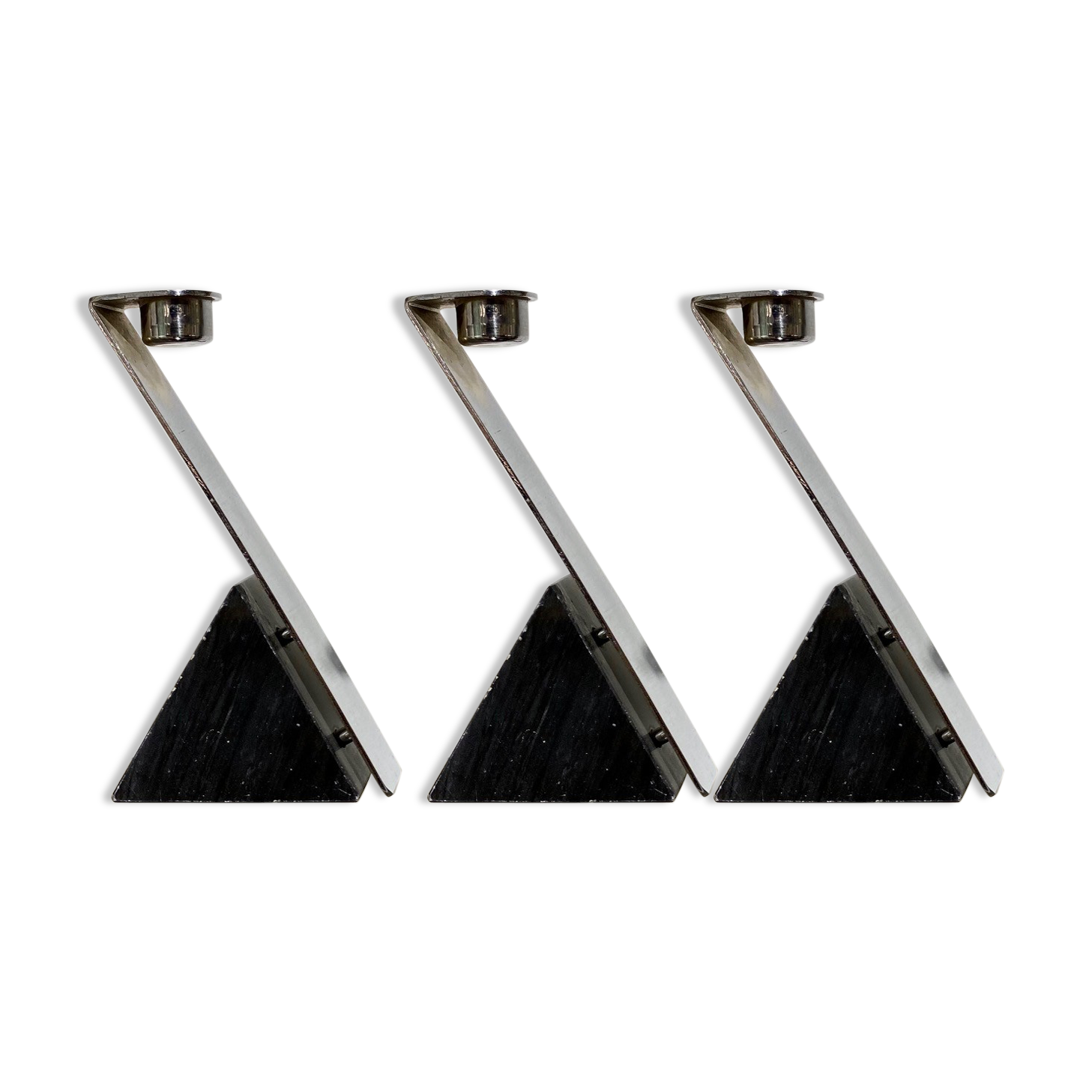 Suite of 3 1970 chrome and marble candlesticks