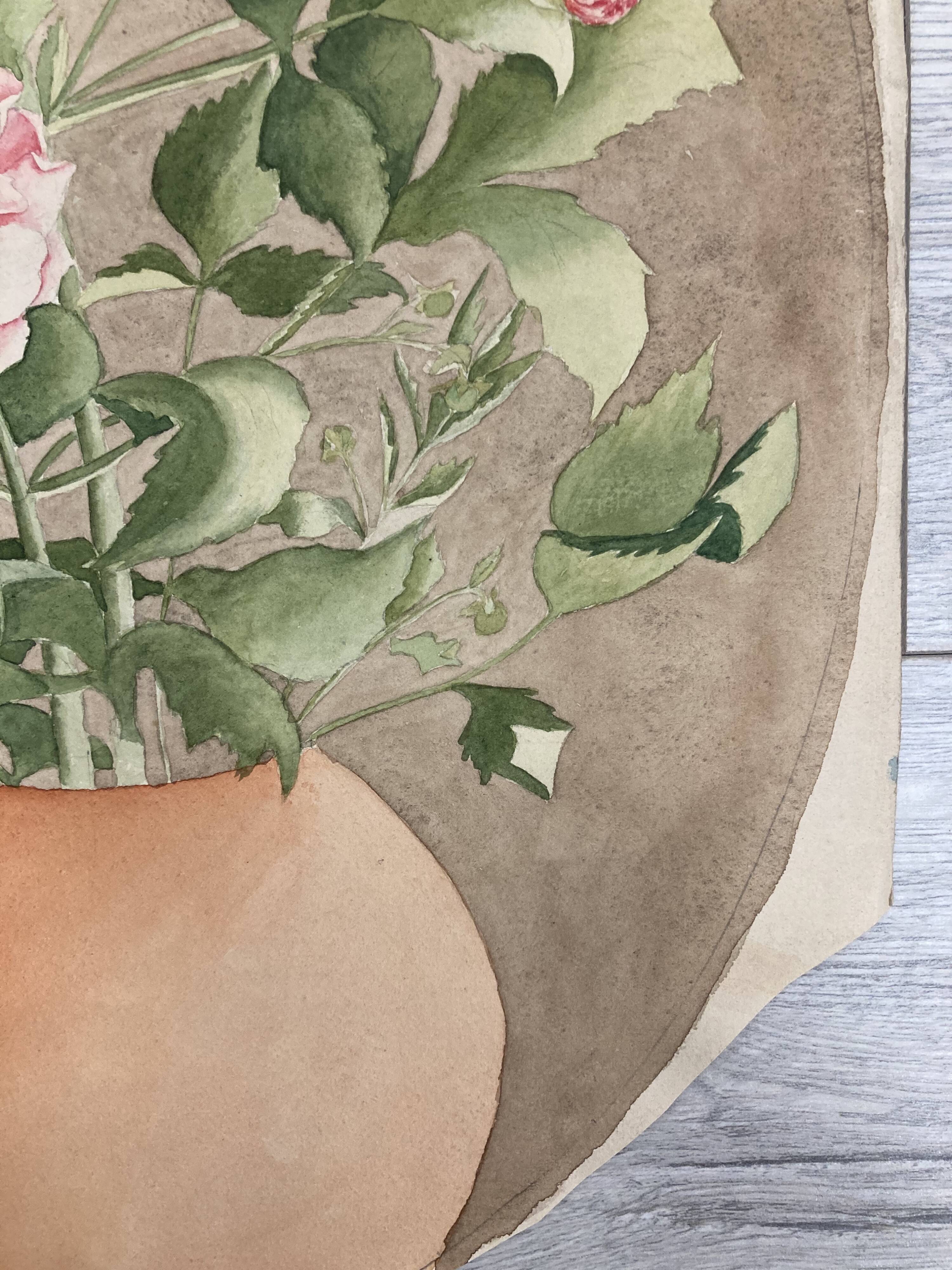 Watercolor with vintage double-sided rose bouquets