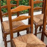 6 solid oak and straw chairs with high backs