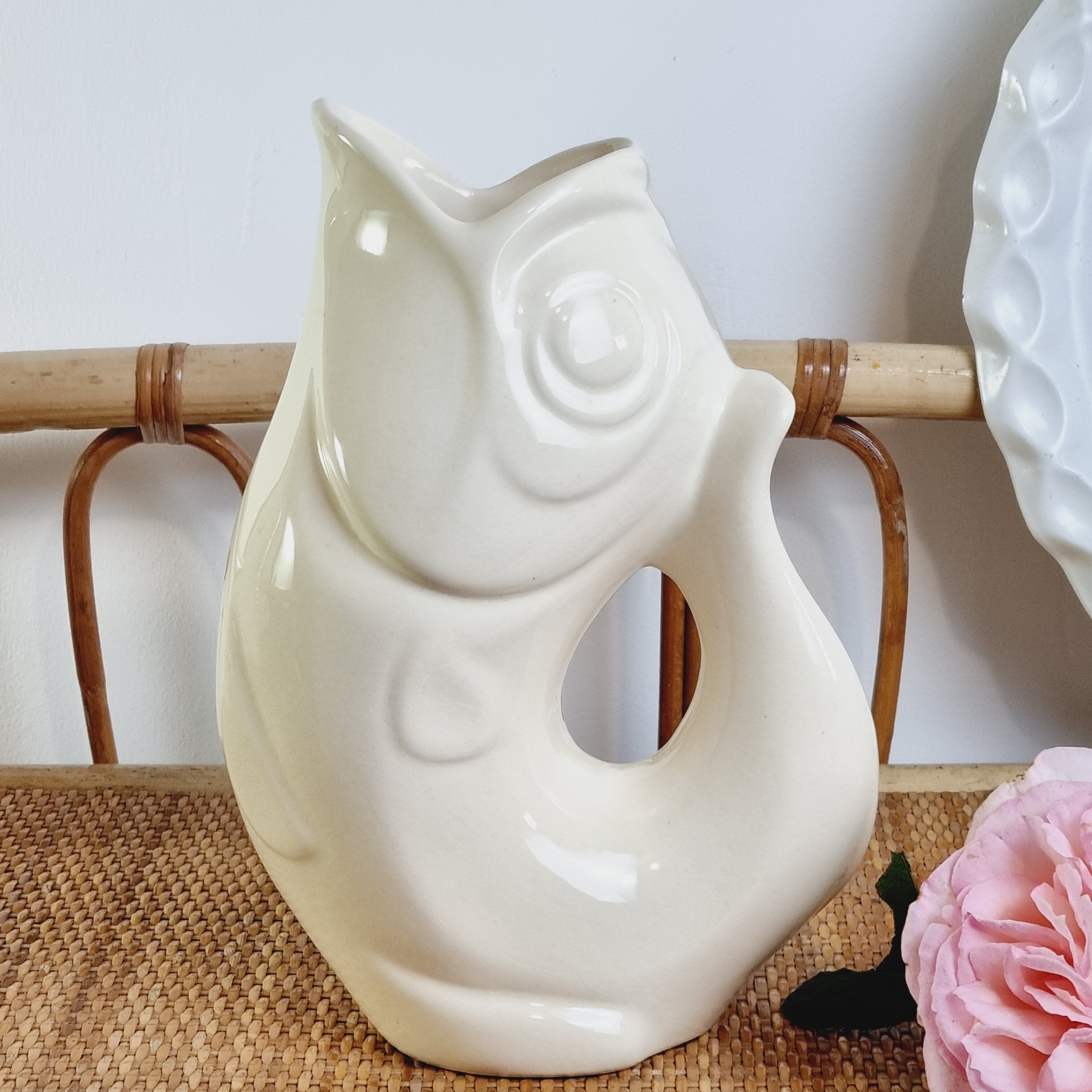 Zoomorphic pitcher fish Ceramic beige FDC Charolles