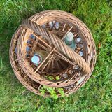 Large wicker bottle & glass basket