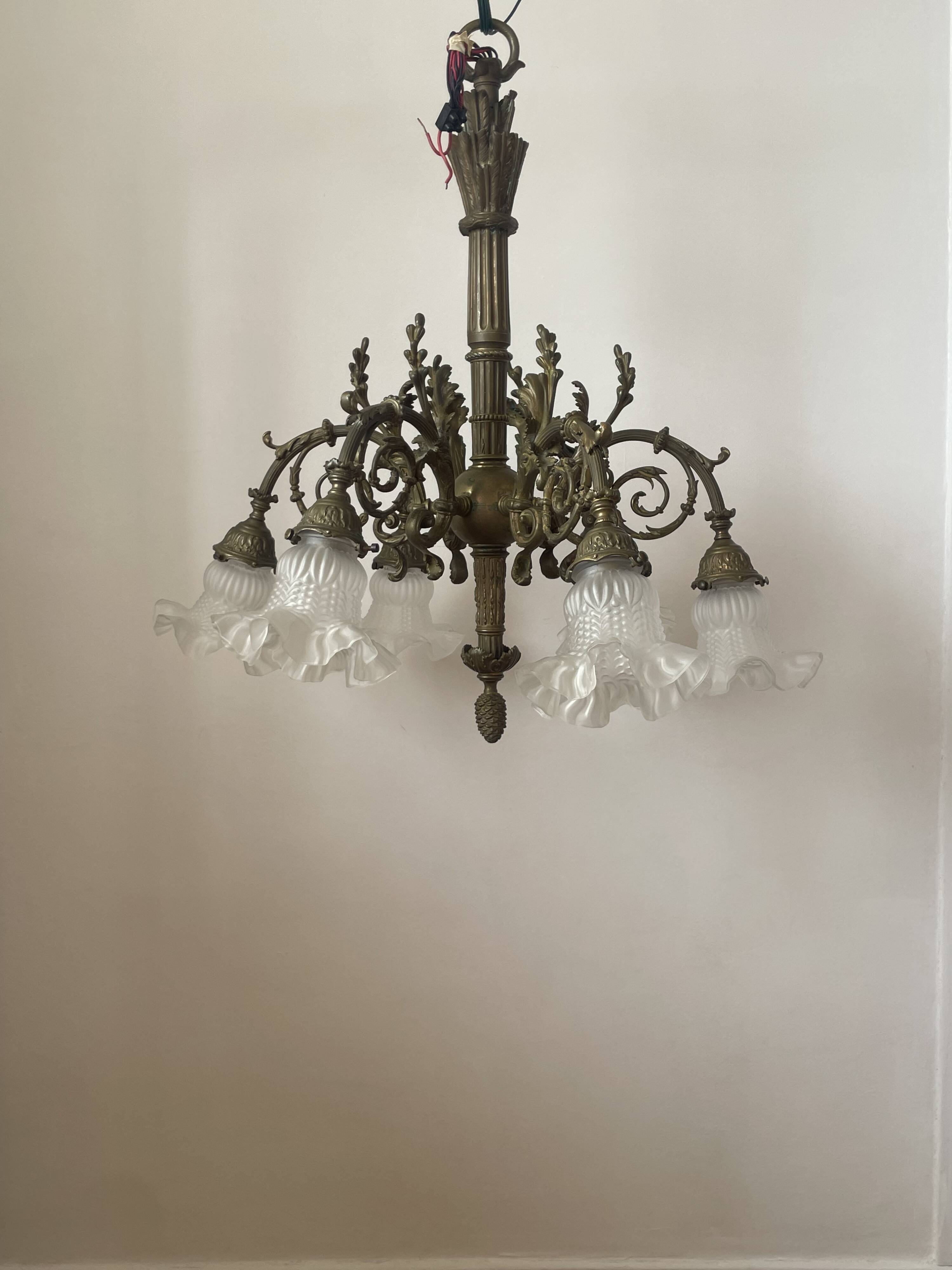 Brass chandelier with 6 branches