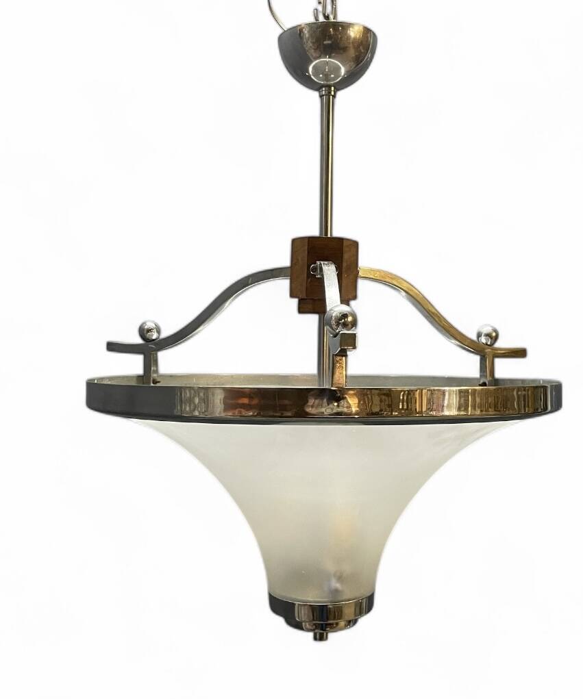 Art Deco Chrome and Murano Glass Pendant Light, Italy, 1950s