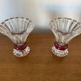 Paire Ancien Vase Taillé Transparent + Rouge Décoration Vintage