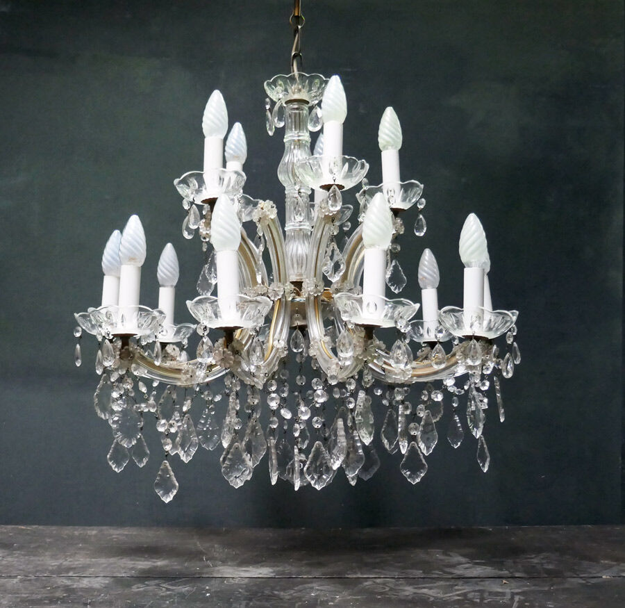 Former 15 branches with tassels of glass chandelier