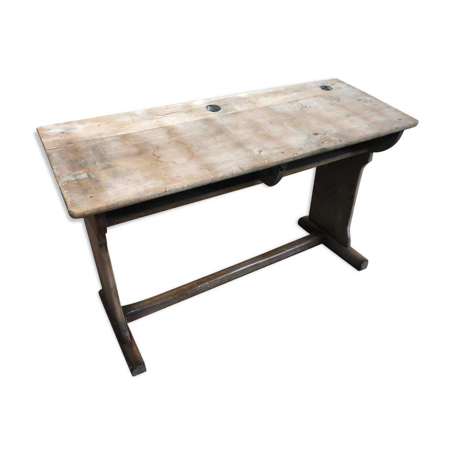 Old school office desk double wood box vintage inkwell location
