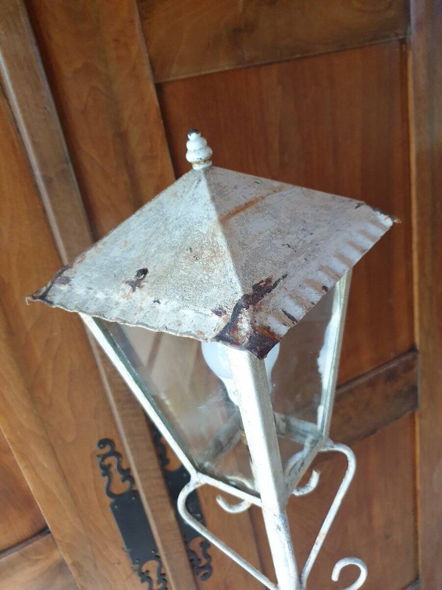 Metal garden lamp with cracked white paint - 1960s