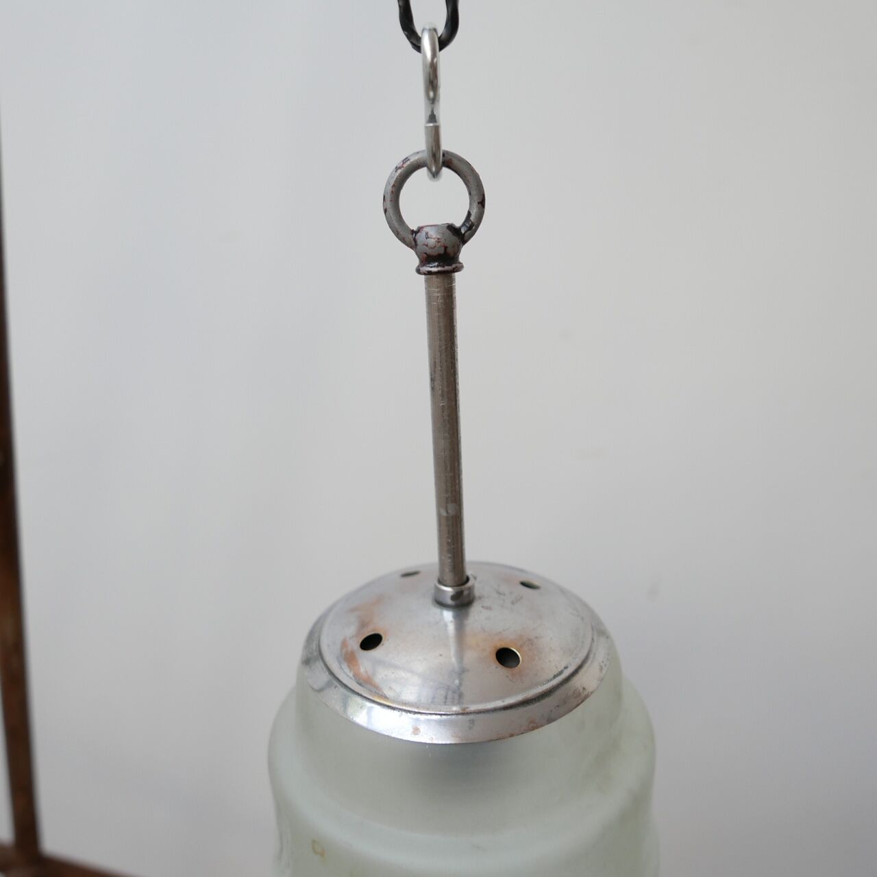 Small Two Tone Opaline and White Glass Mid-Century Pendant Light