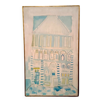 Peinture à l'huile sur toile "battistero" datée 1958 - silvio loffredo (1920-2013)