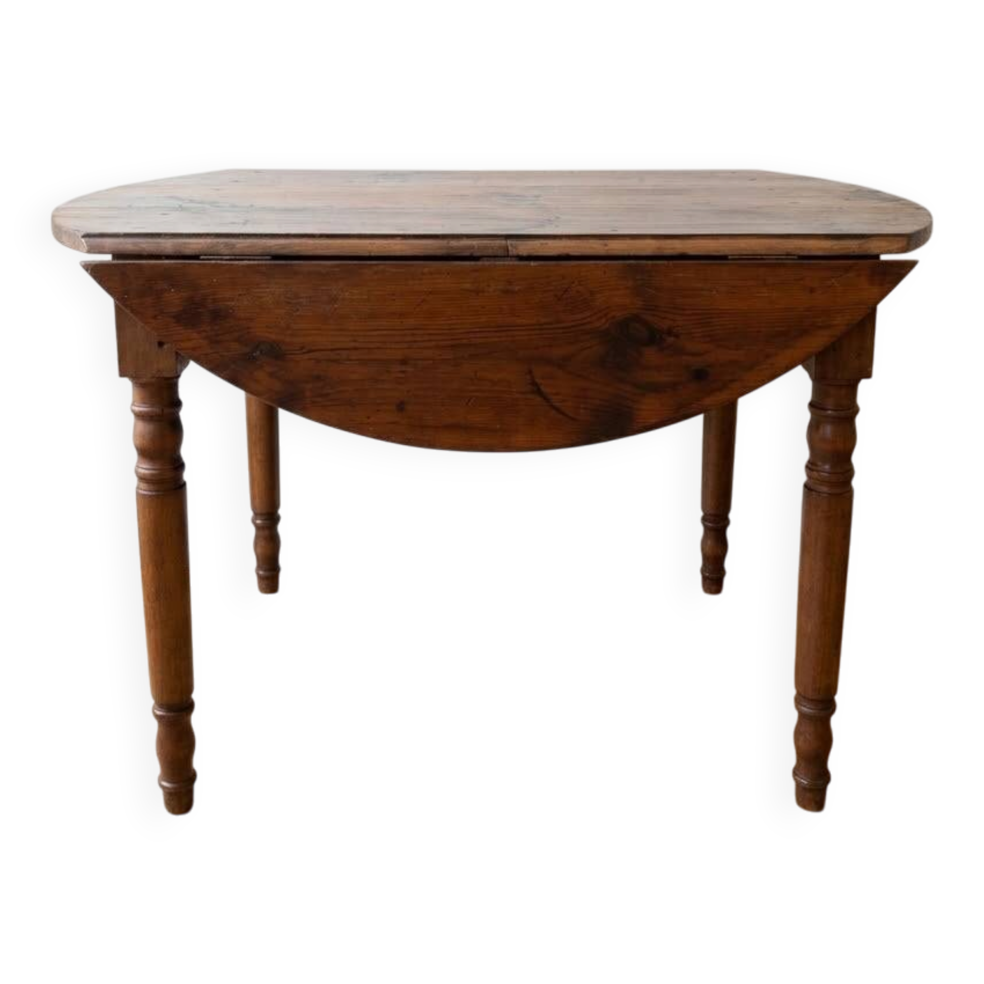 Antique dining table with drop leaves, wood.