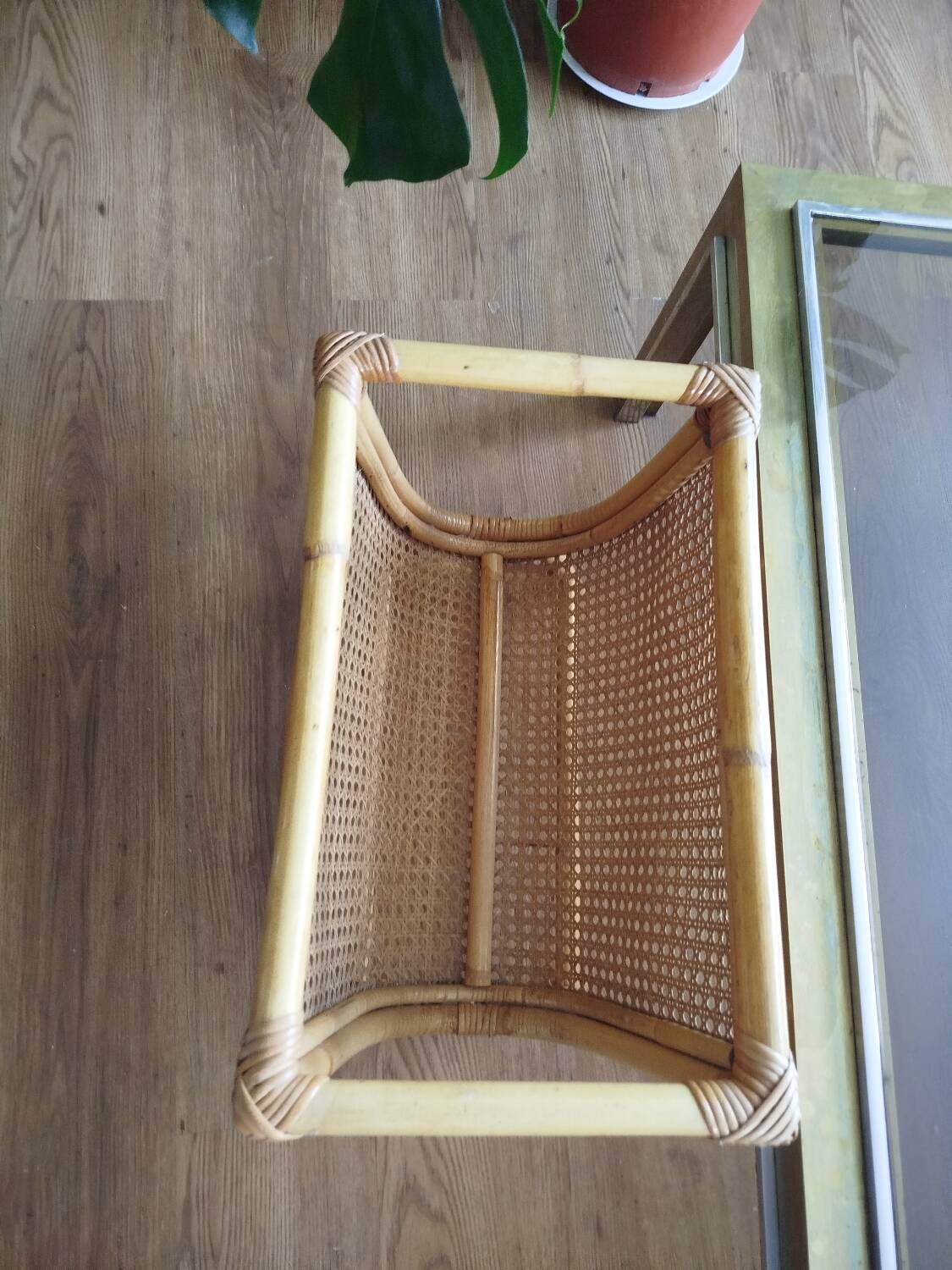 Fluted rattan magazine rack, 1950s