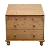 Antique English scriban secretary desk in solid pine.