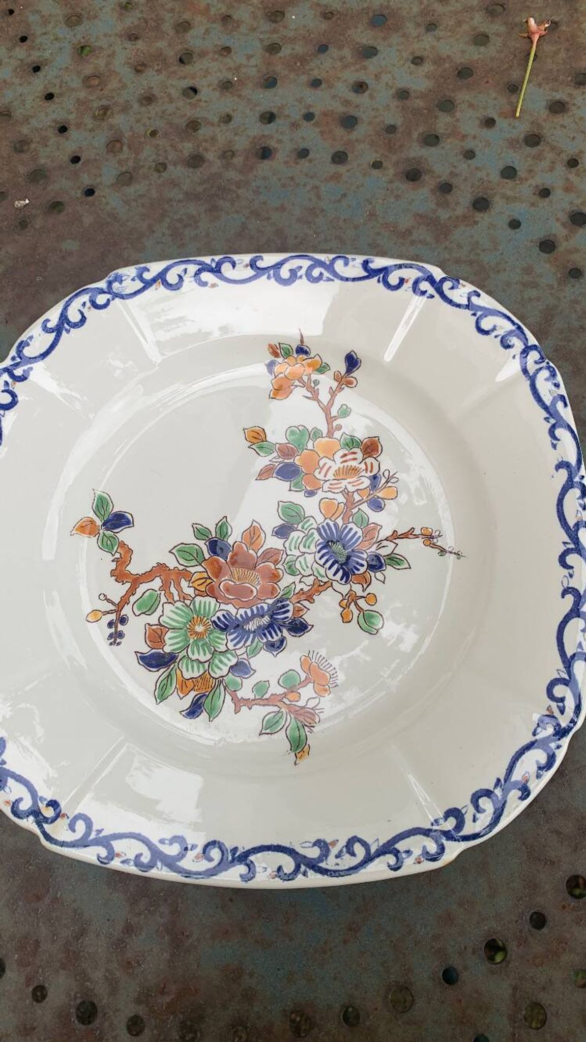Collectible flat plate, Gien, hand painted, signed MB, made in France, vintage