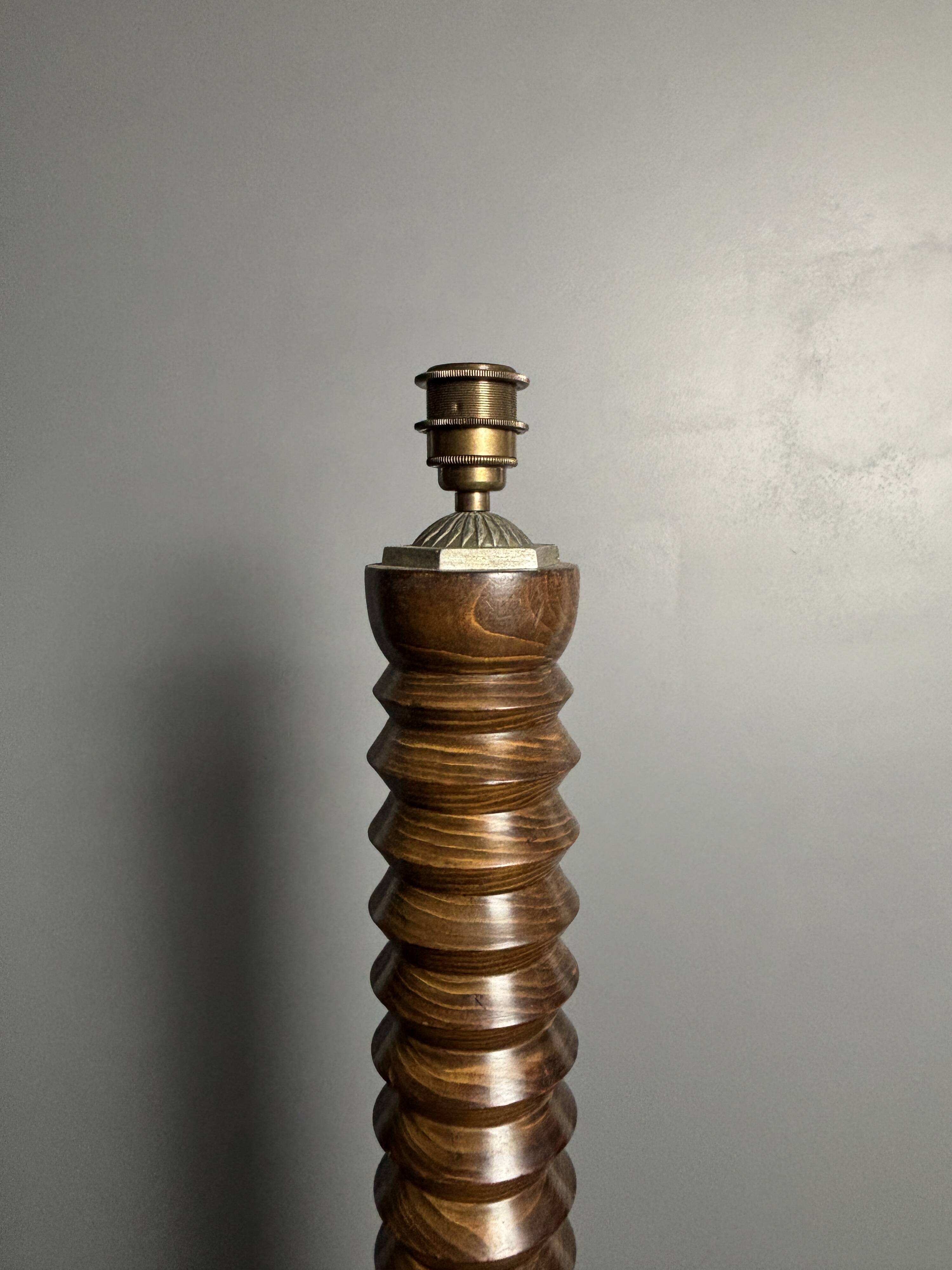 Brutalist midcentury wood turned cocoon floor lamp