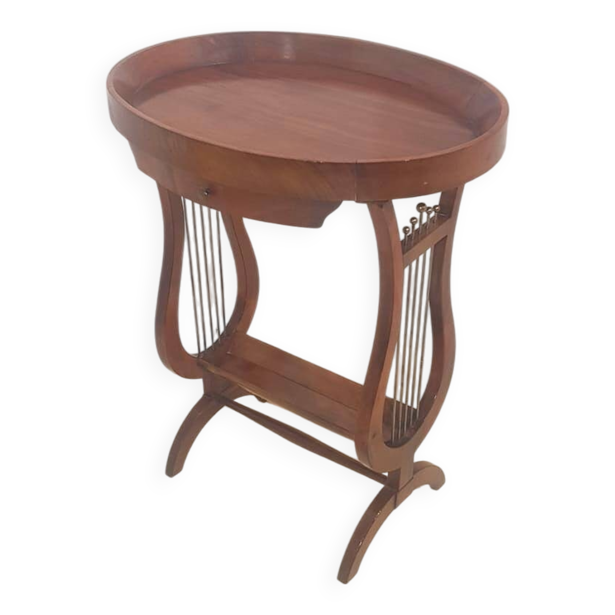 Vintage French Side Table with Lyre-Shaped Legs and Oval Tray Top