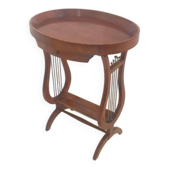 Vintage French Side Table with Lyre-Shaped Legs and Oval Tray Top