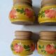 Egg cups in wood with hand-painted floral decoration, handcrafted