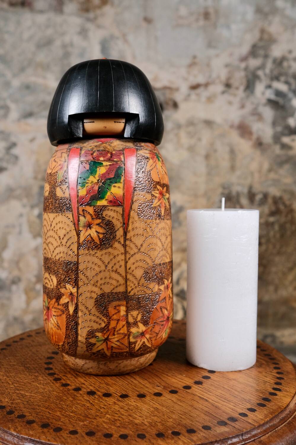 Maple leaf kokeshi, by Inosuke Kobayashi, Japan, 1970s