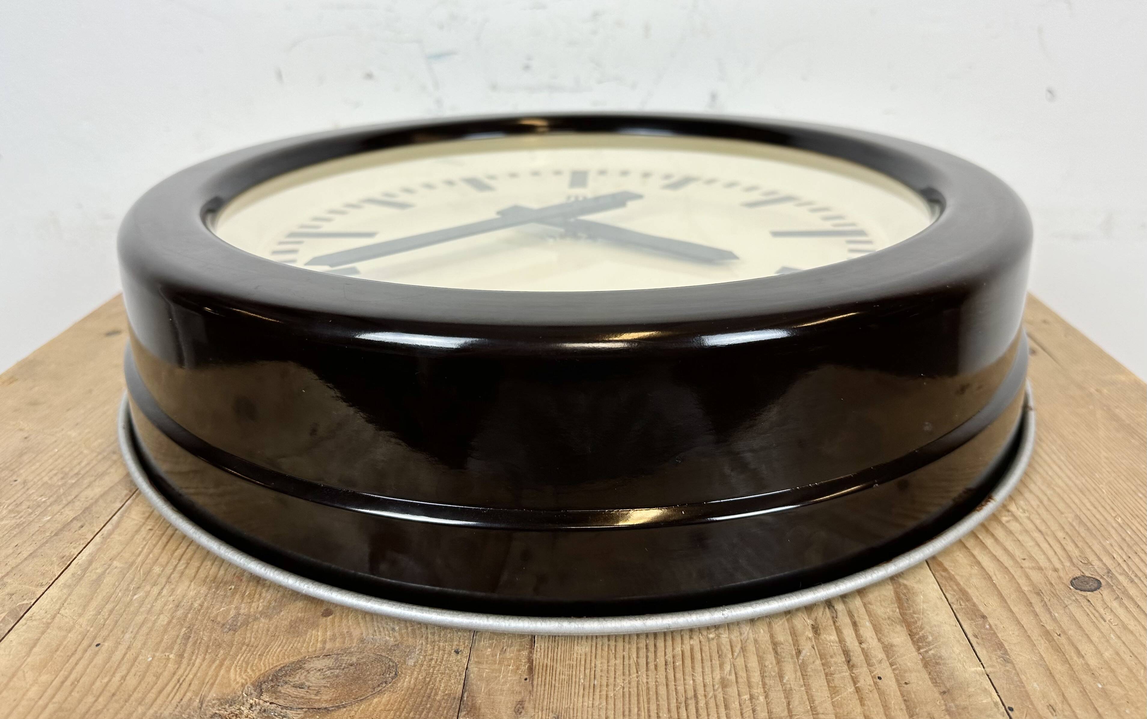 Large Industrial Brown Bakelite East German Wall Clock from GW, 1960s