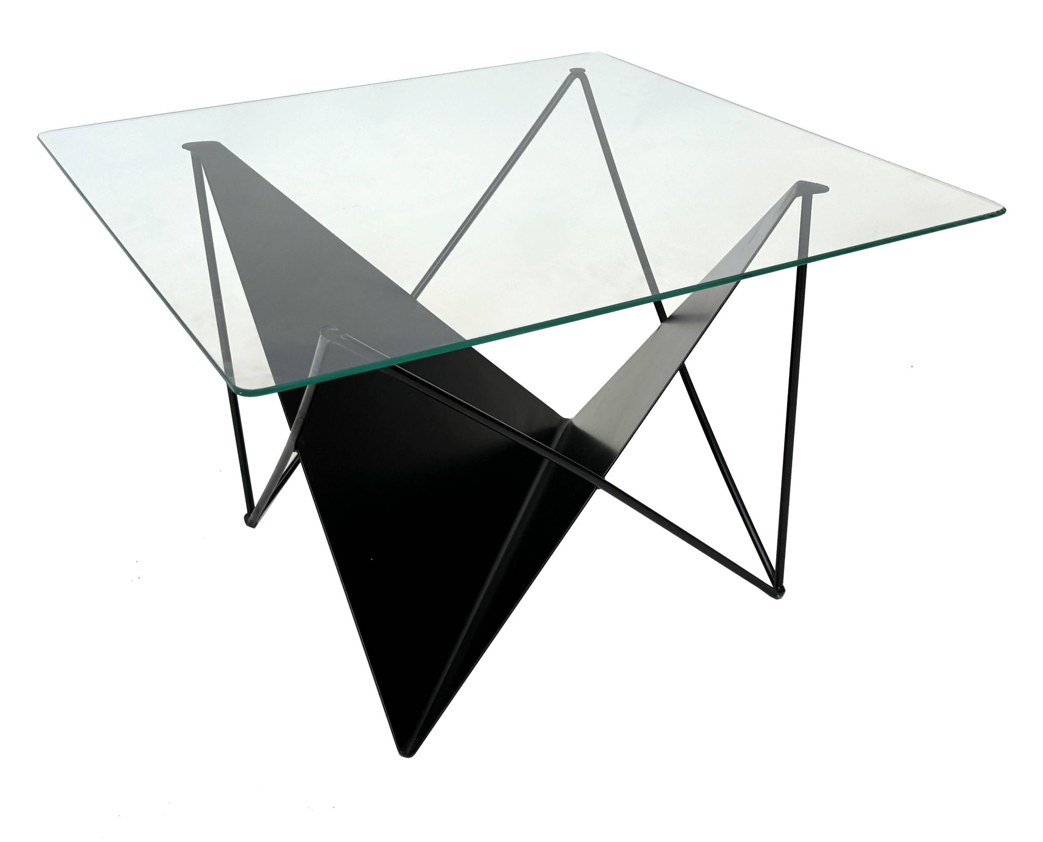 Table basse vintage en fil d'acier design éclectique des années 80