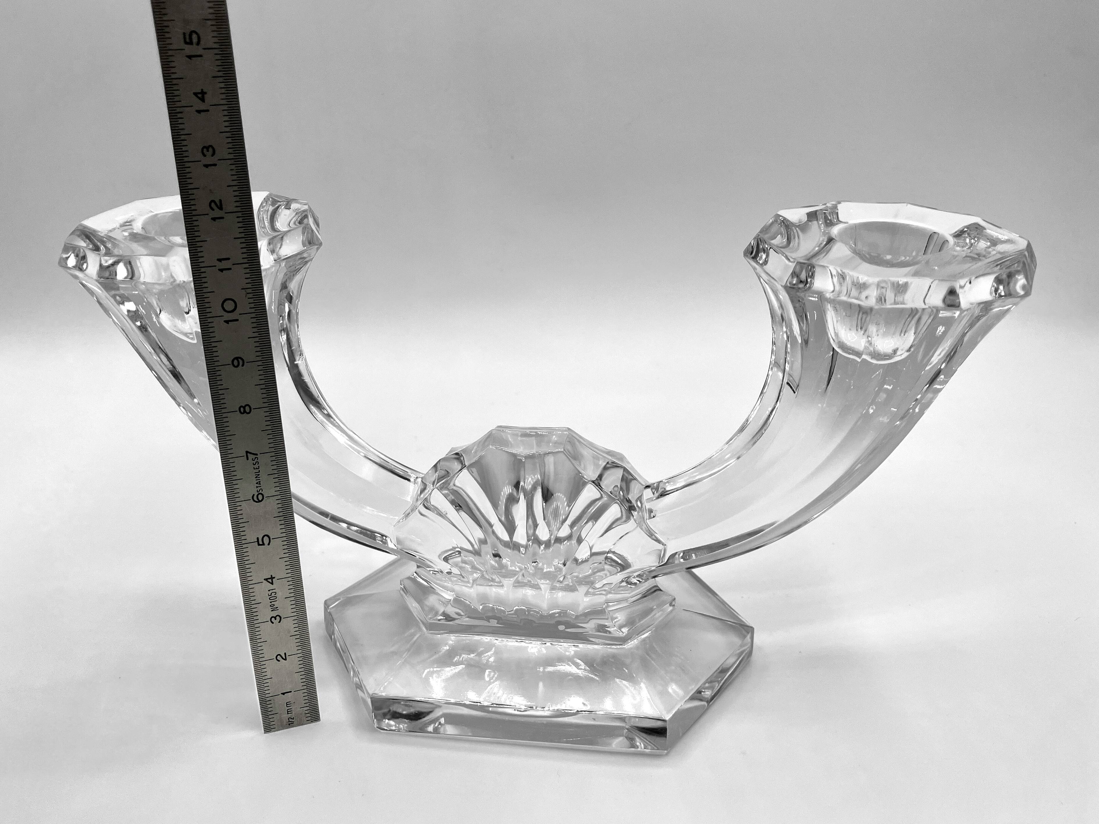 Set of 2 double-light crystal candlesticks • Val Saint-Lambert crystal factory • 1953 • Belgium